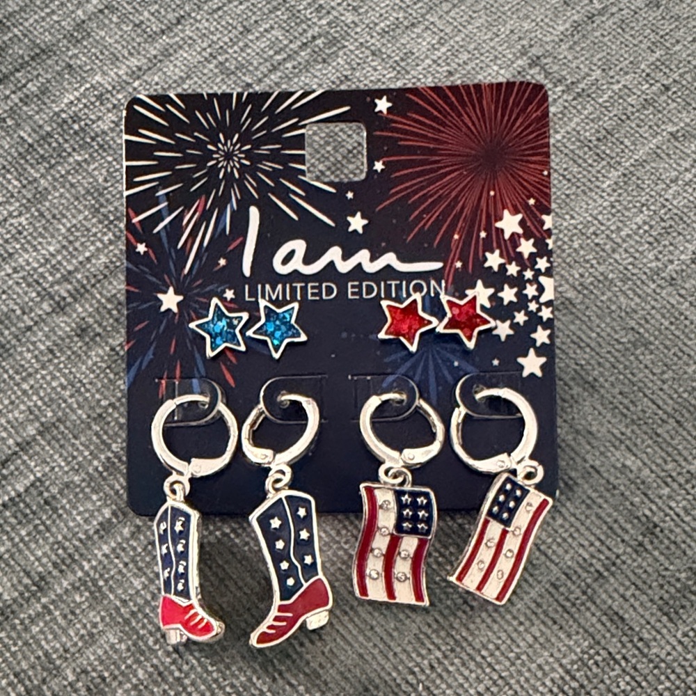I Am Limited Edition Patriotic Earring Set - Red, White & Blue.